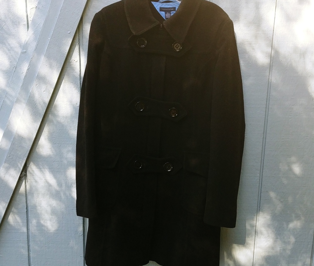 Tommy Hilfiger black wool military style trench